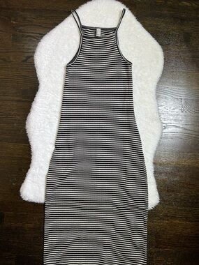 American Apparel Black and White Stripe Ribbed Knit Midi Bodycon Dress Small